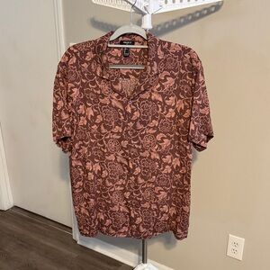 Forever 21 Brown and Mauve Floral Short-Sleeve Button-Down Shirt
